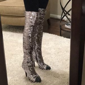 Silver, 5 1/2 inch thigh boots